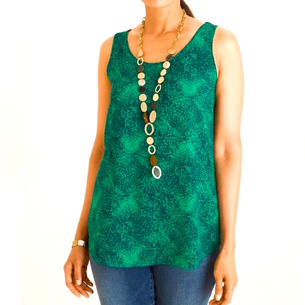 Chico’s Scoop Neck Tank, Green Etched Texture Tank, Woven Pattern